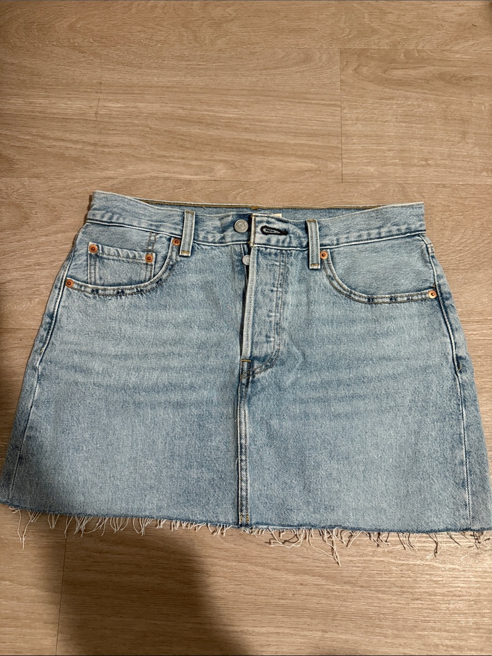 Levi's Light Blue Denim Mini Skirt with Frayed Hem
